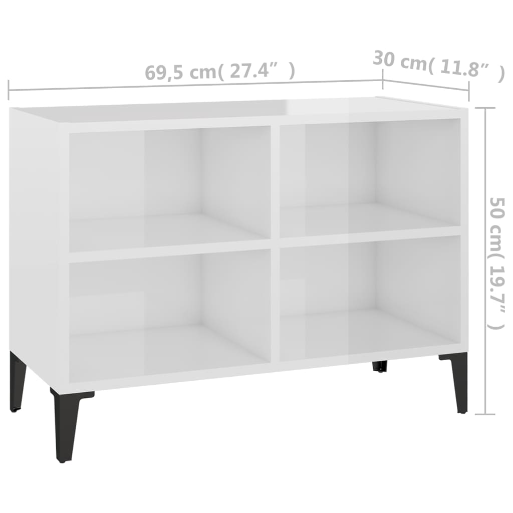 vidaXL TV Cabinet with Metal Legs High Gloss White 27.4"x12"x20"