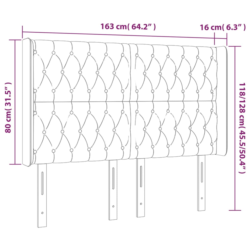 vidaXL Headboard with Ears Dark Gray 64.2"x6.3"x46.5"/50.4" Fabric