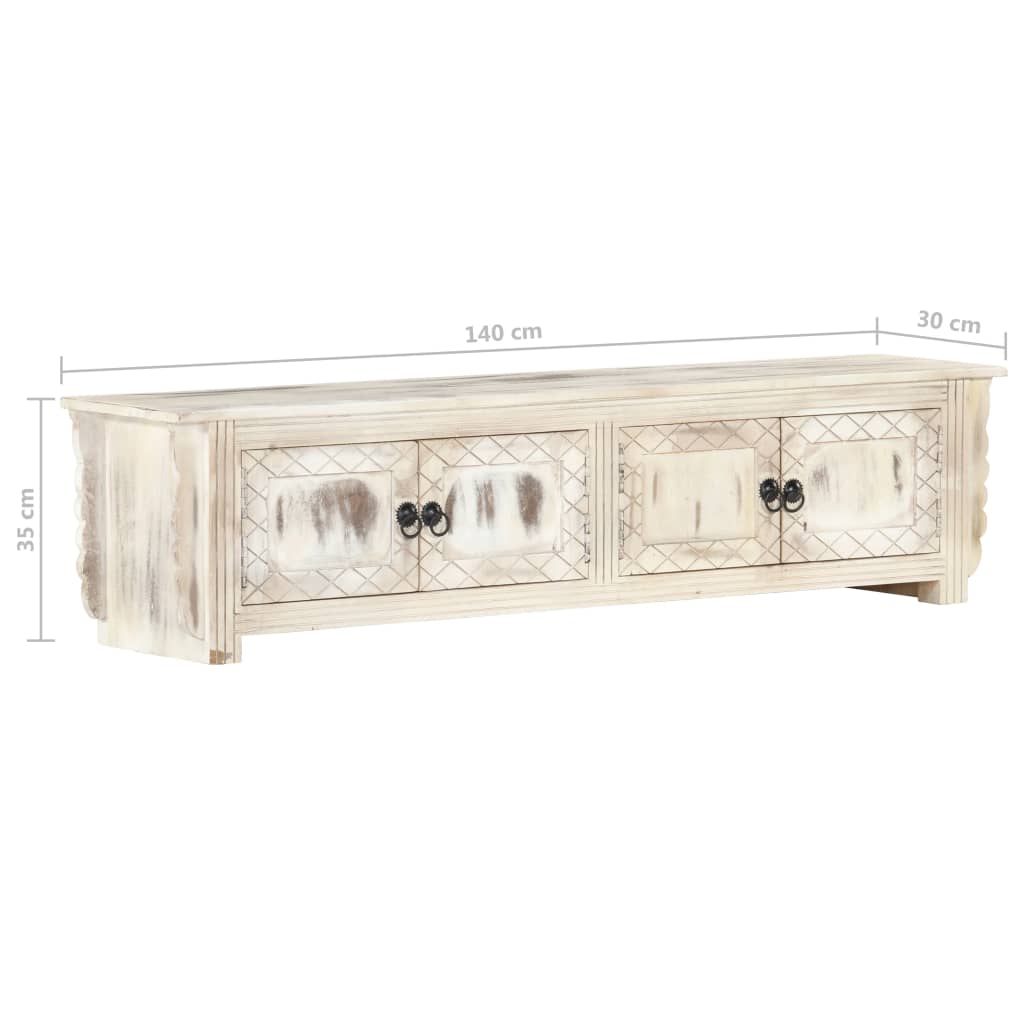 vidaXL TV Cabinet White 55.1"x11.8"x13.8" Solid Mango Wood