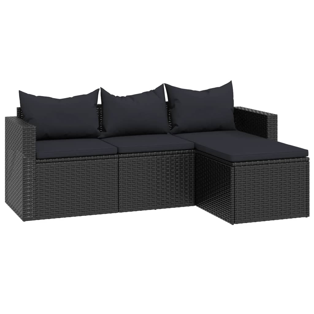 vidaXL Patio Lounge Set Black Poly Rattan