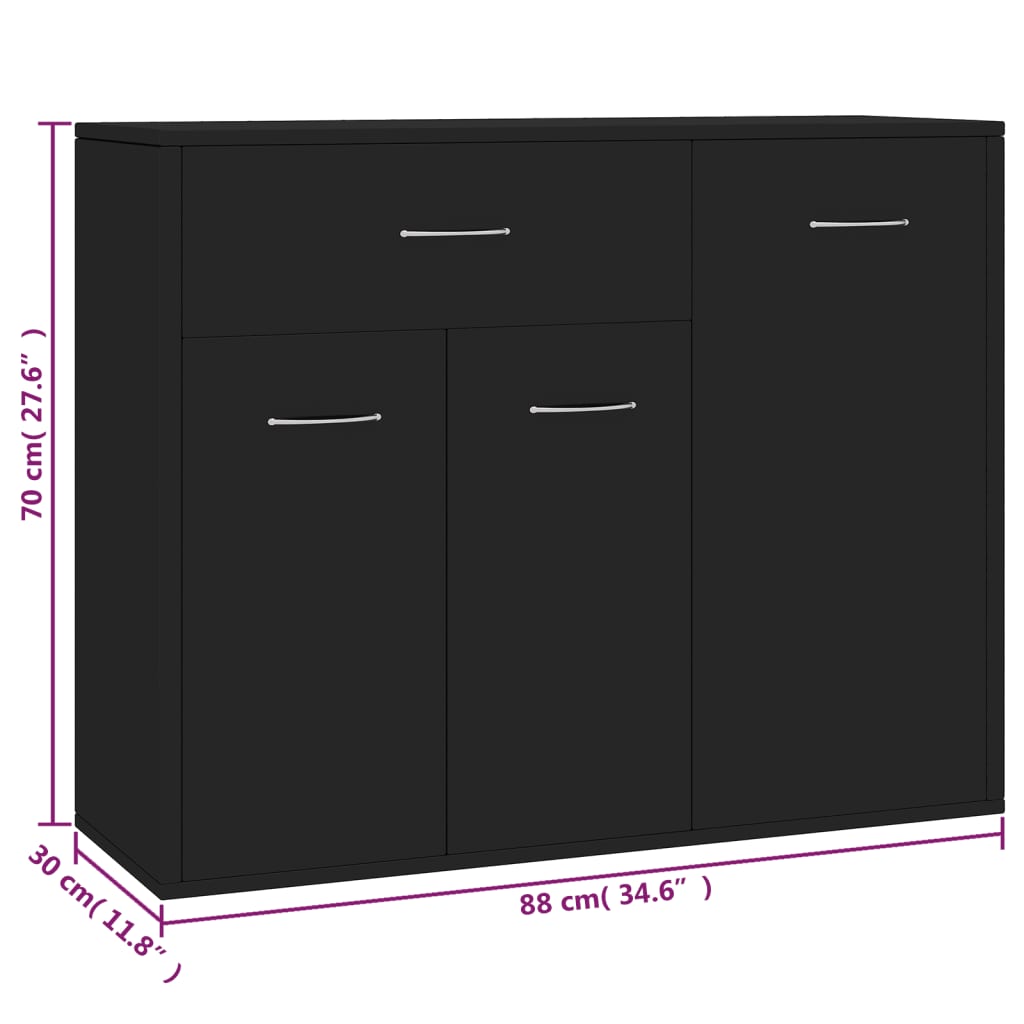 vidaXL Sideboard Black 34.6"x11.8"x27.6" Chipboard