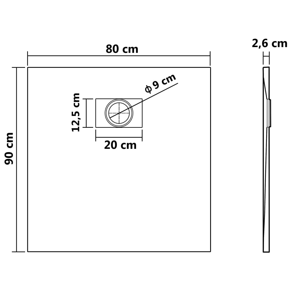 vidaXL Shower Base Tray SMC Black 35.4"x31.5"