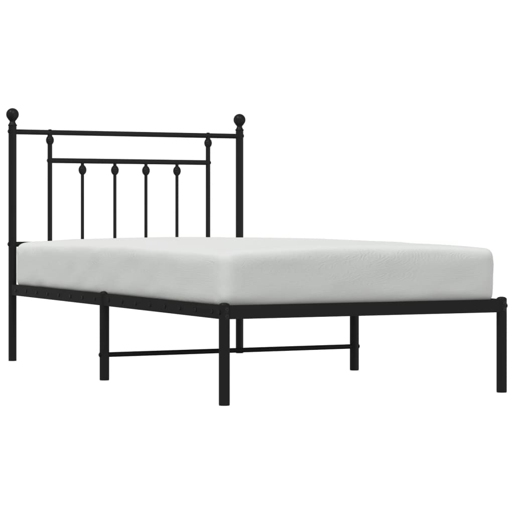 vidaXL Metal Bed Frame with Headboard Black 39.4"x74.8" Twin