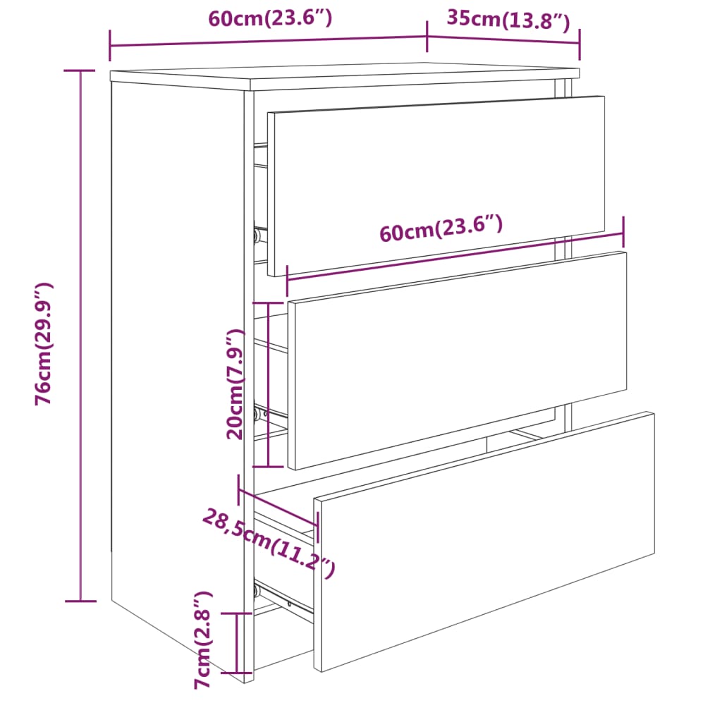 vidaXL Sideboard Gray 23.6"x13.2"x29.9" Chipboard