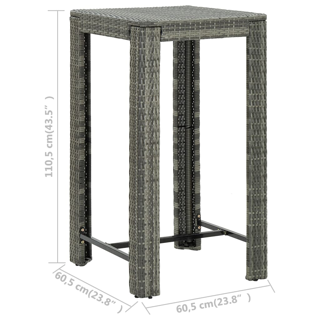 vidaXL 5 Piece Patio Bar Set with Armrest Poly Rattan Gray