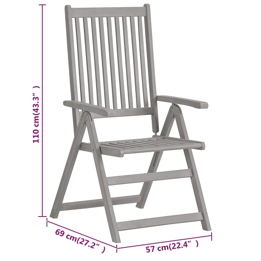 vidaXL Patio Reclining Chairs 3 pcs Gray Solid Acacia Wood