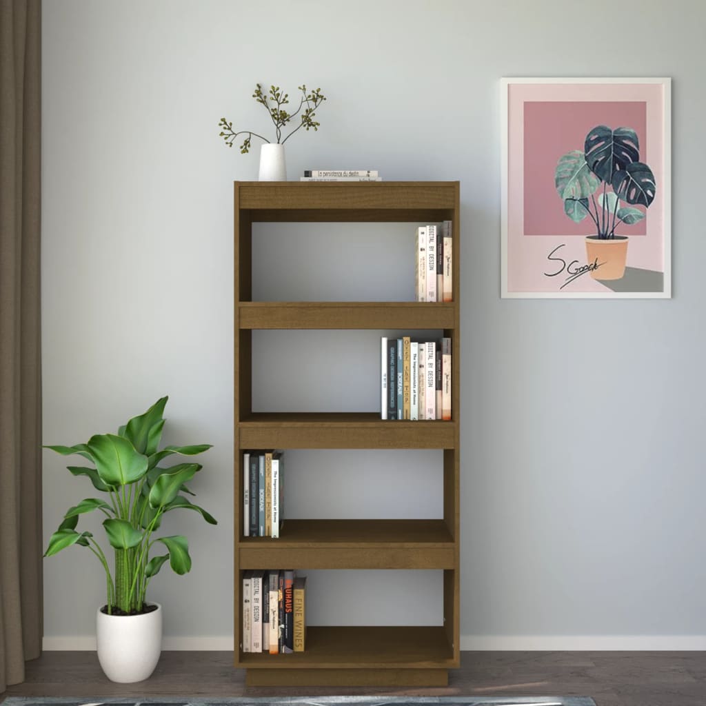 vidaXL Book Cabinet/Room Divider Honey Brown 23.6"x13.8"x53.1" Solid Wood Pine