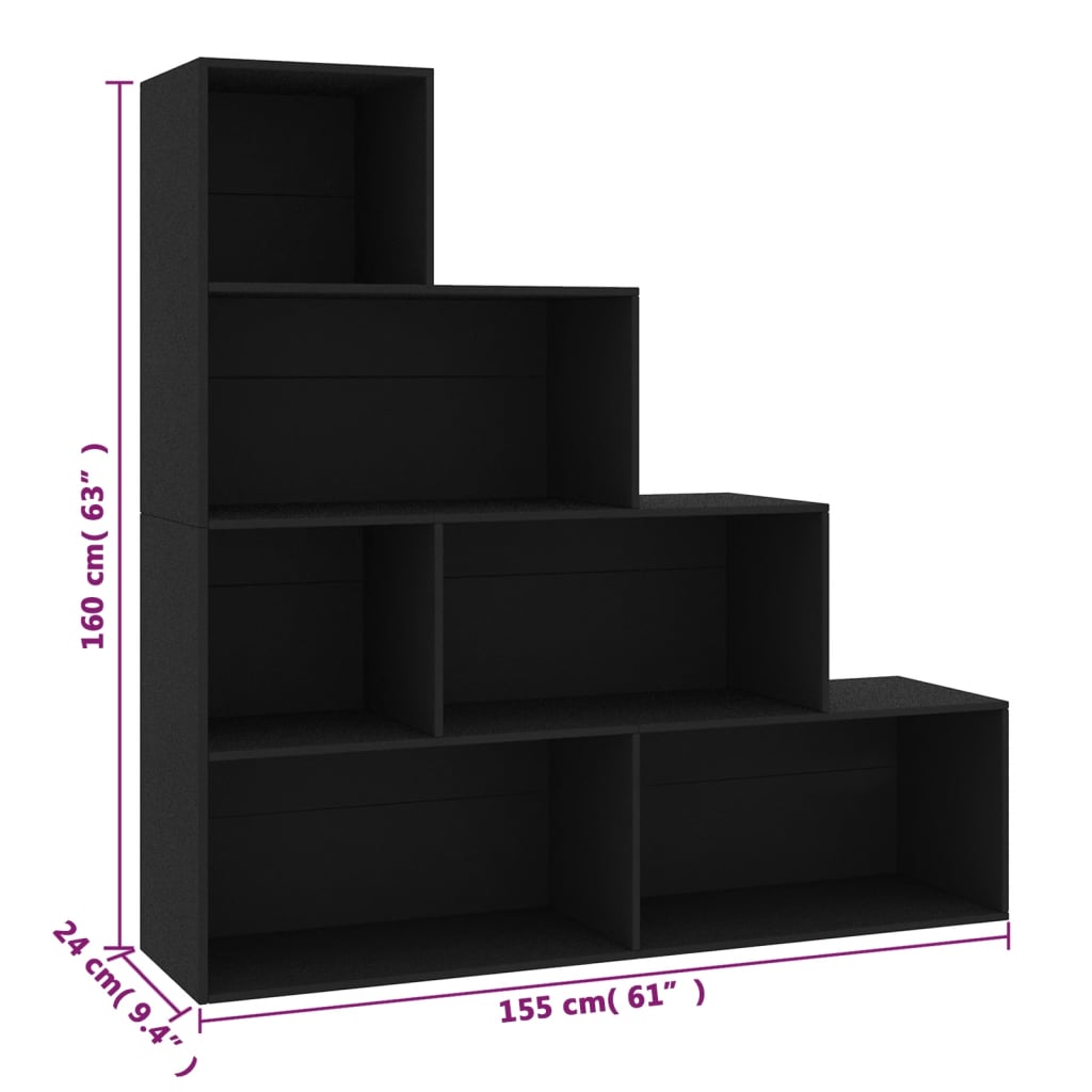 vidaXL Book Cabinet/Room Divider Black 61"x9.4"x63" Engineered Wood