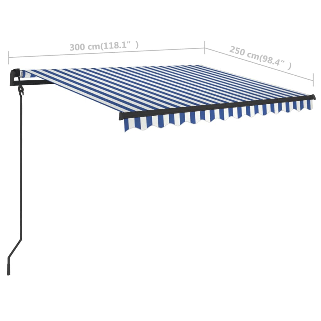 vidaXL Manual Retractable Awning with Posts 9.8'x8.2' Blue and White