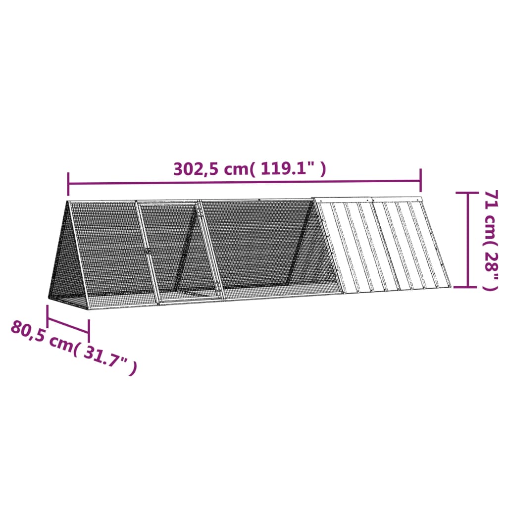 vidaXL Rabbit Cage Anthracite 119.1"x31.7"x28" Galvanized Steel