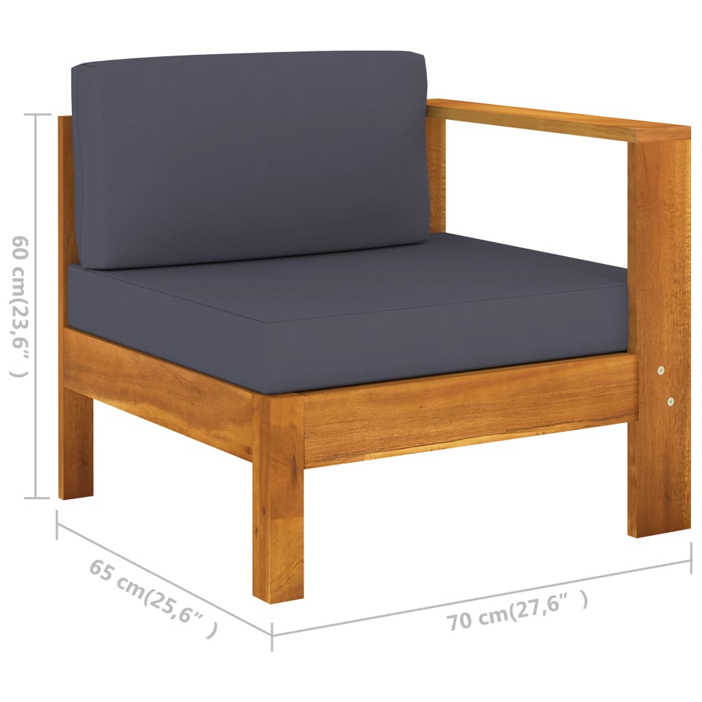 vidaXL Middle Sofa with 1 Armrest Dark Gray Solid Acacia Wood