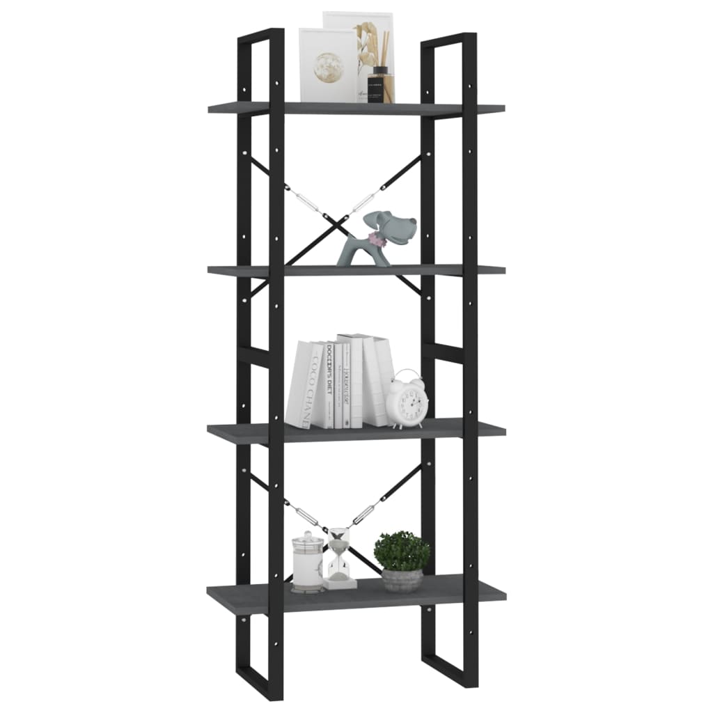 vidaXL 4-Tier Book Cabinet Gray 23.6"x11.8"x55.1" Solid Pine Wood
