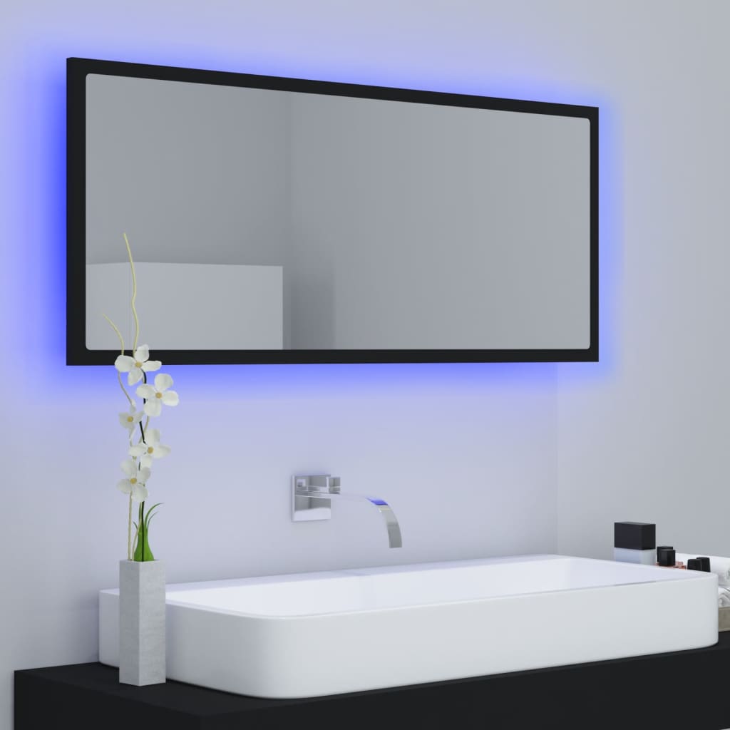 vidaXL LED Bathroom Mirror Black 39.4"x3.3"x14.6" Acrylic
