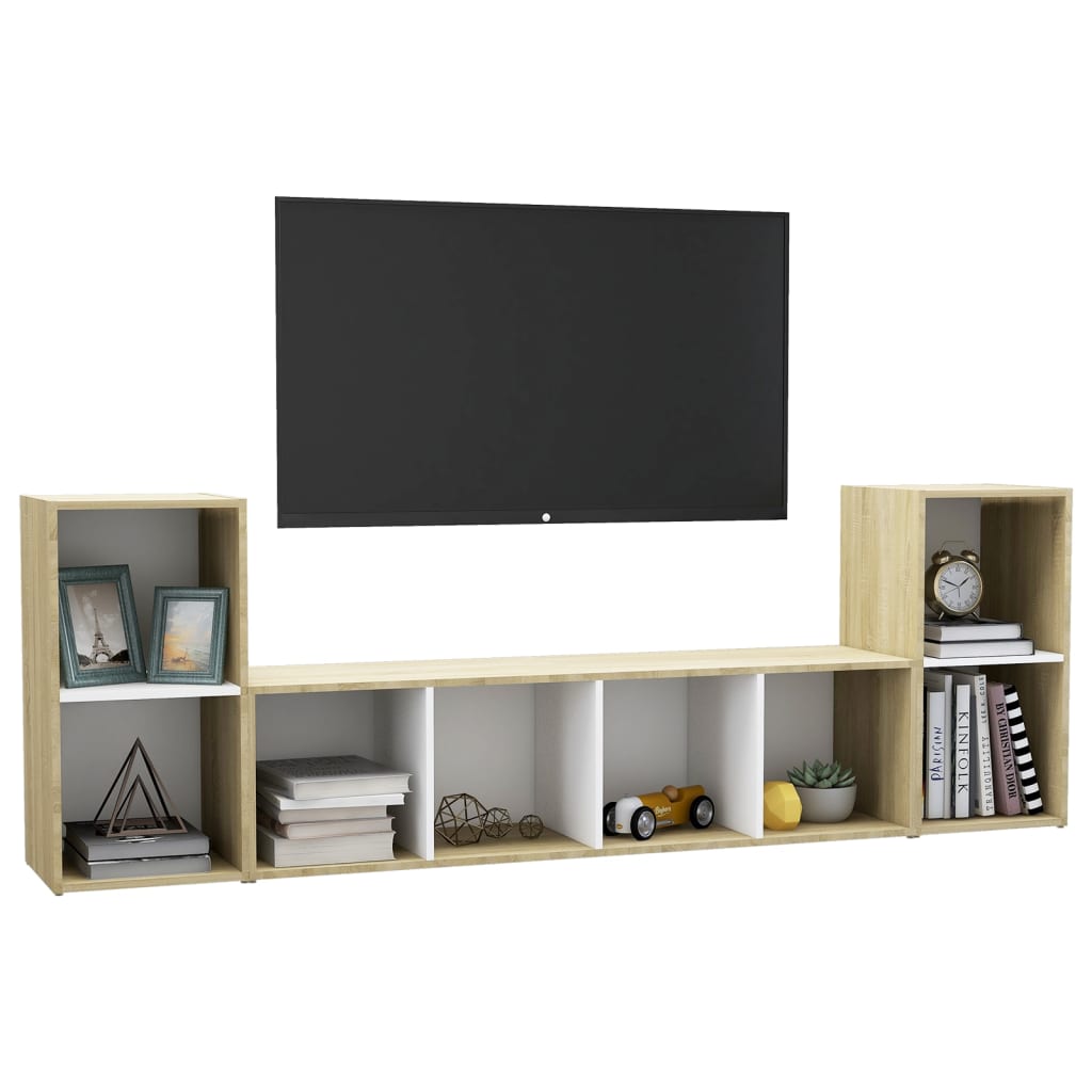 vidaXL 3 Piece TV Cabinet Set White and Sonoma Oak Chipboard