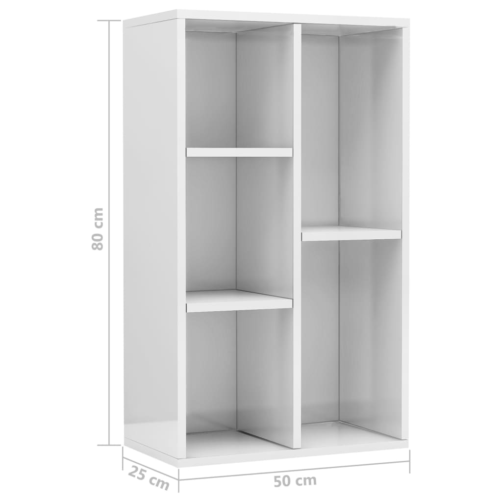 vidaXL Book Cabinet/Sideboard High Gloss White 19.7"x9.8"x31.5" Engineered Wood