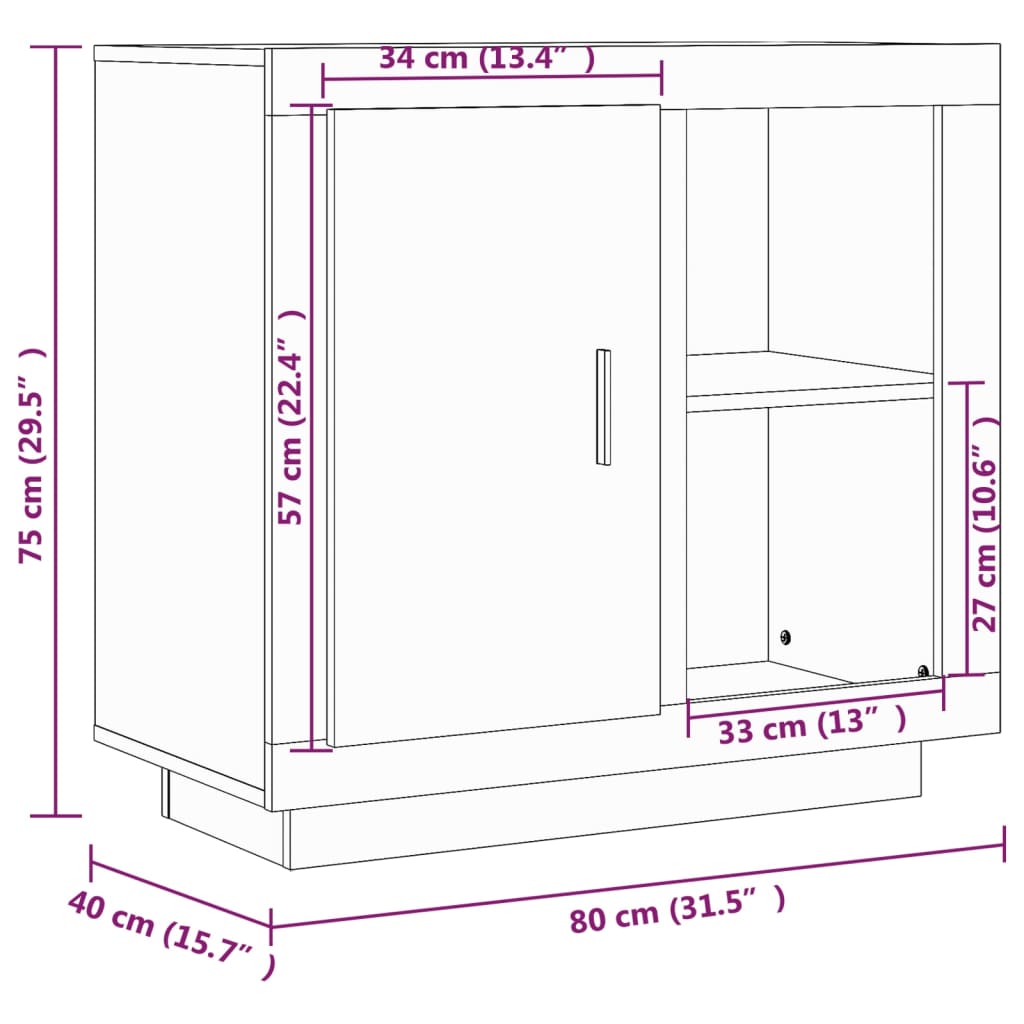 vidaXL Sideboard White and Sonoma Oak 31.5"x15.7"x29.5"