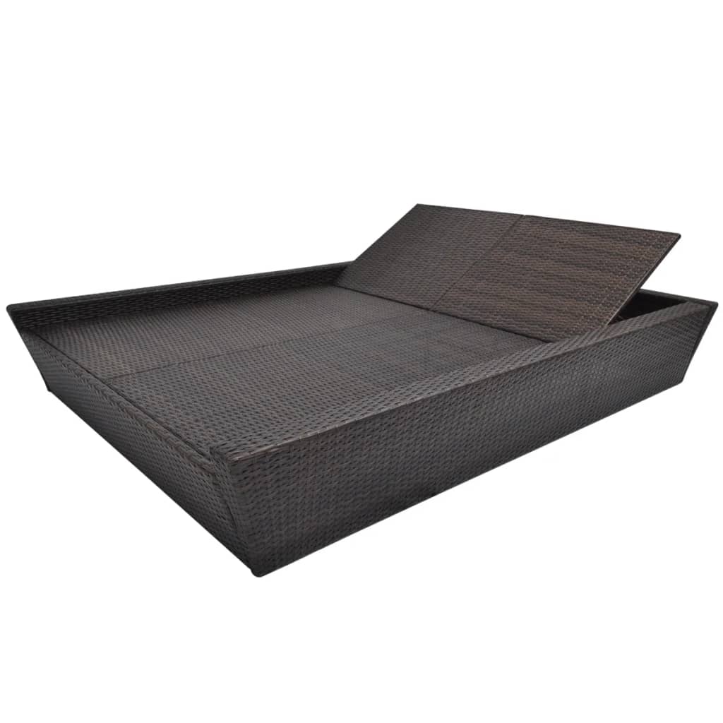 vidaXL Patio Lounge Bed with Cushion Poly Rattan Brown