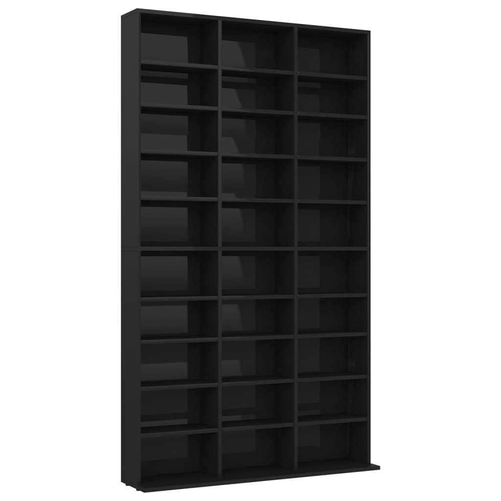 vidaXL CD Cabinet High Gloss Black 40.2"x6.3"x69.9" Engineered Wood