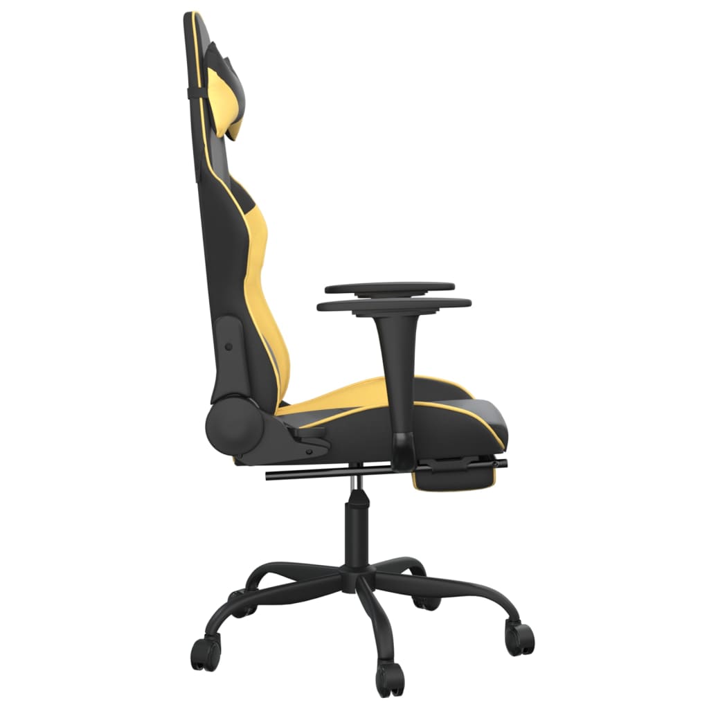 vidaXL Gaming Chair with Footrest Black and Gold Faux Leather