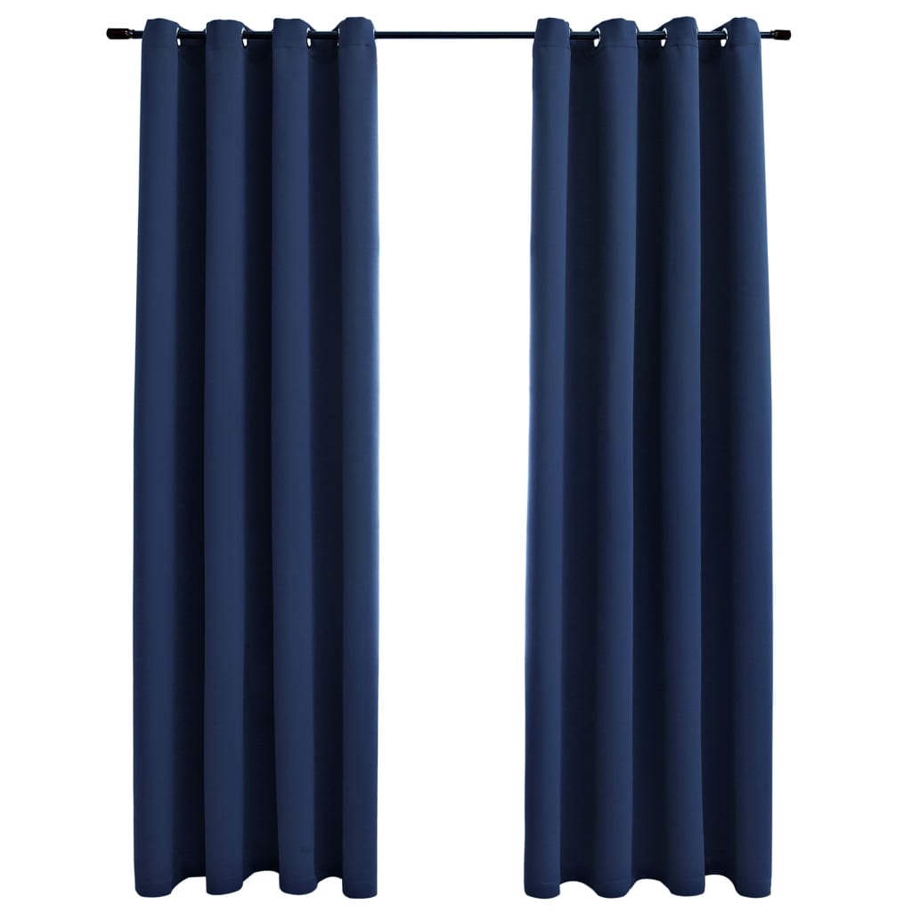 vidaXL Blackout Curtains with Rings 2 pcs Navy Blue 54"x84" Fabric