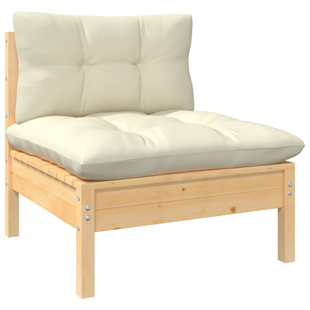 vidaXL 10 Piece Patio Lounge Set with Cream Cushions Pinewood