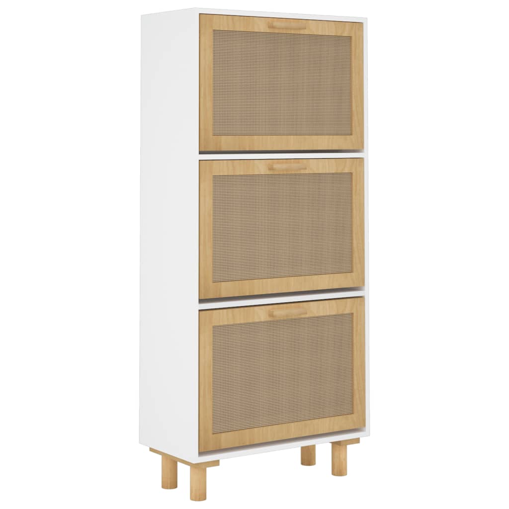 vidaXL Shoe Cabinet White 20.5"x9.8"x45.3" Engineered Wood&Natural Rattan