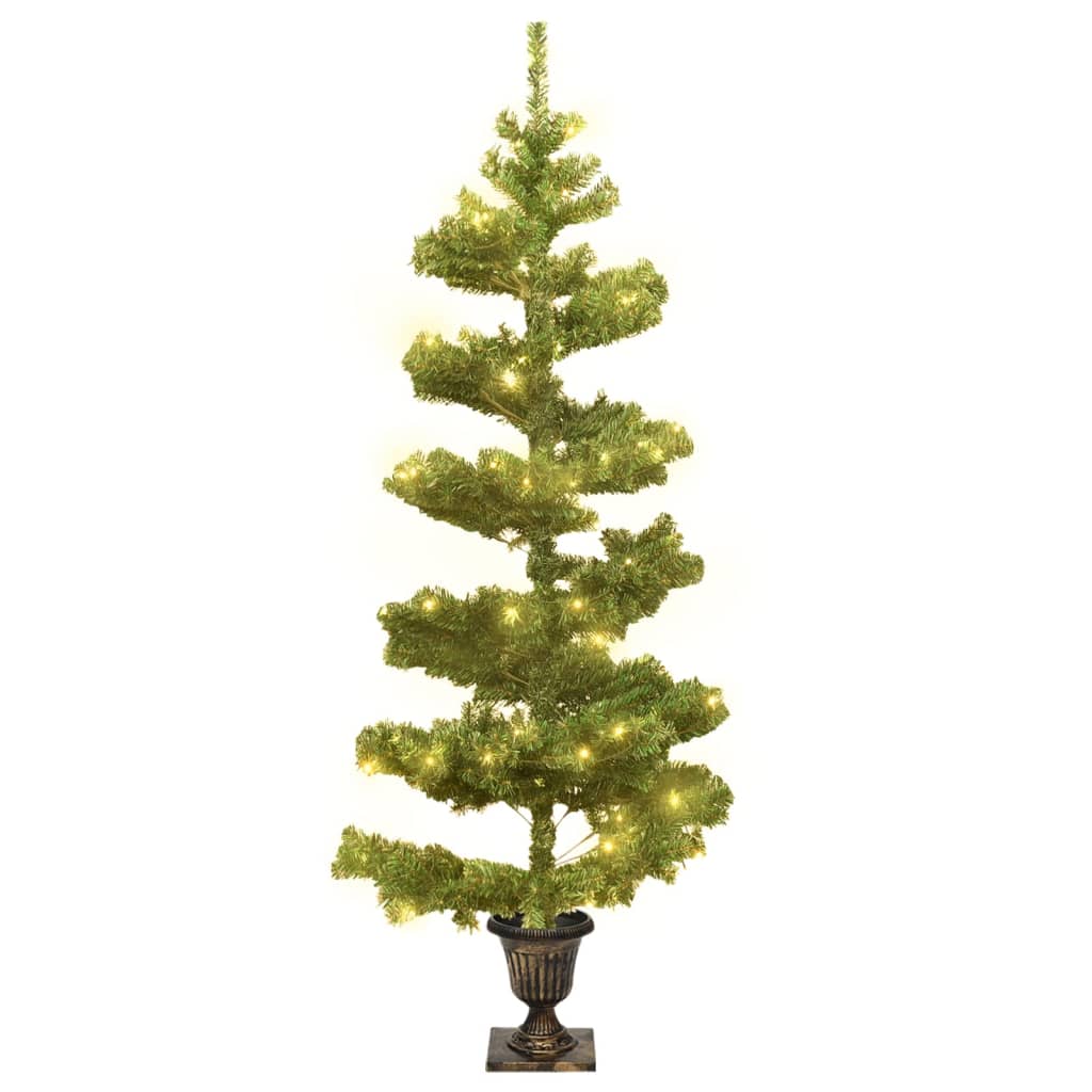 vidaXL Swirl Christmas Tree with Pot and LEDs Green 4 ft PVC