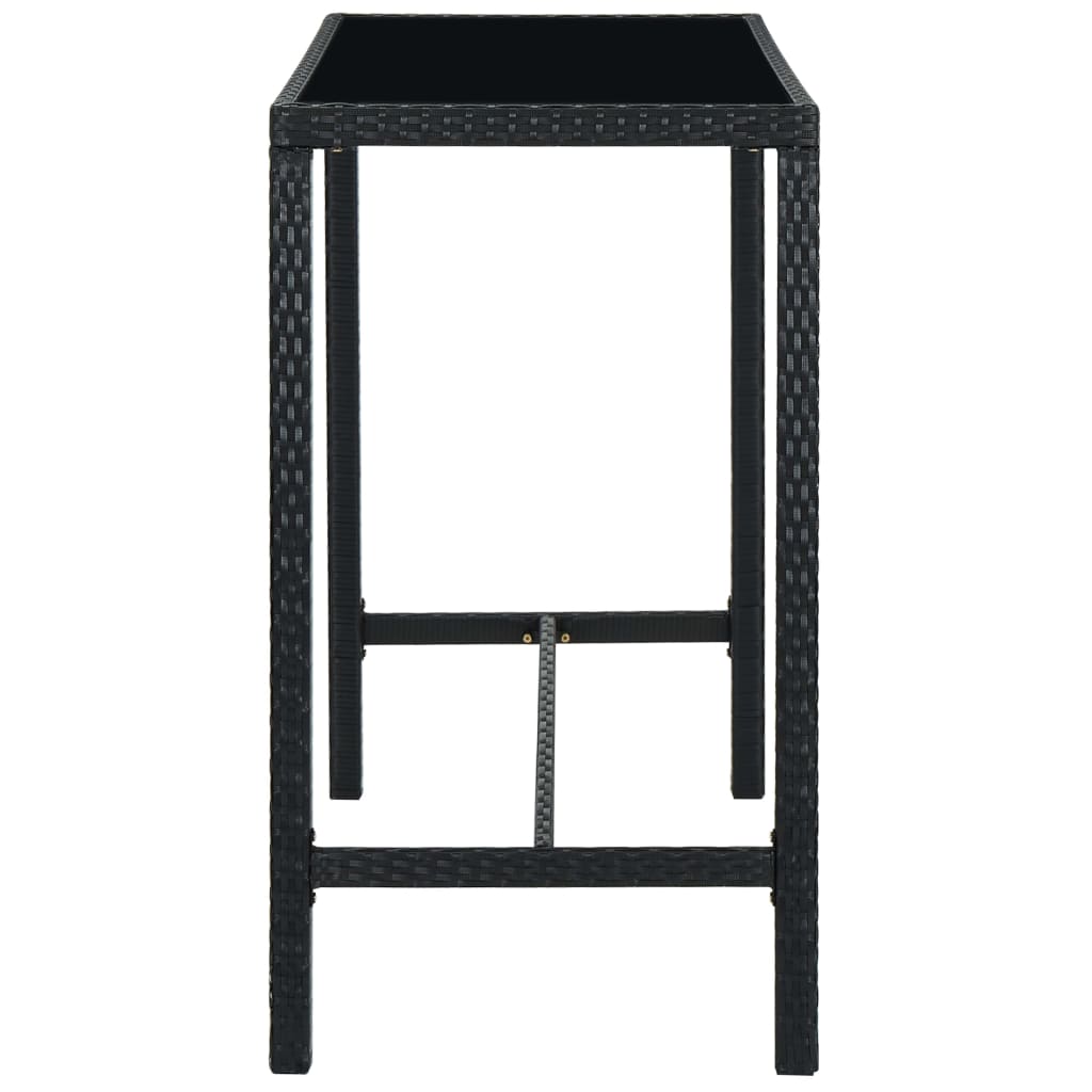 vidaXL Patio Bar Table Black 51.2"x23.6"x43.3" Poly Rattan and Glass