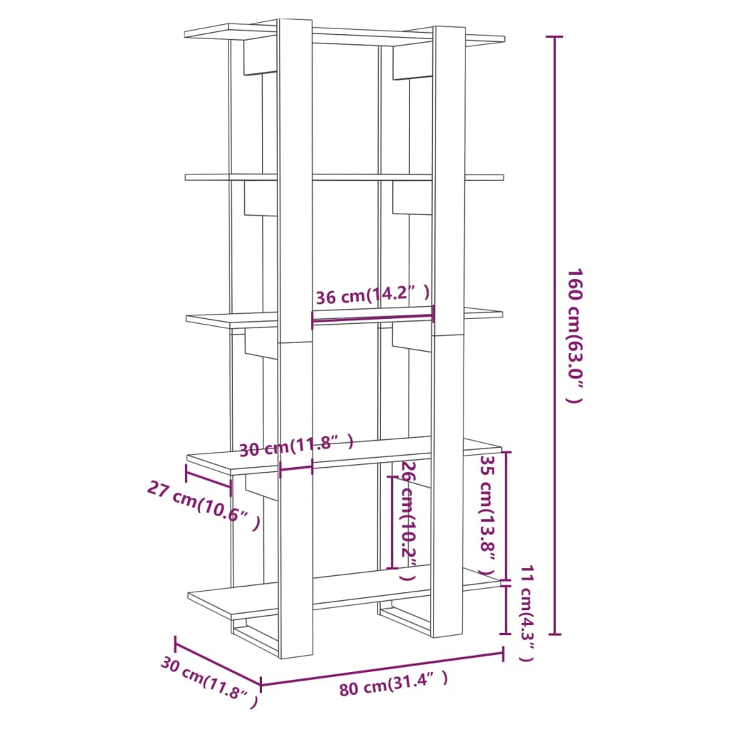 vidaXL Book Cabinet/Room Divider White 31.5"x11.8"x63" Engineered Wood