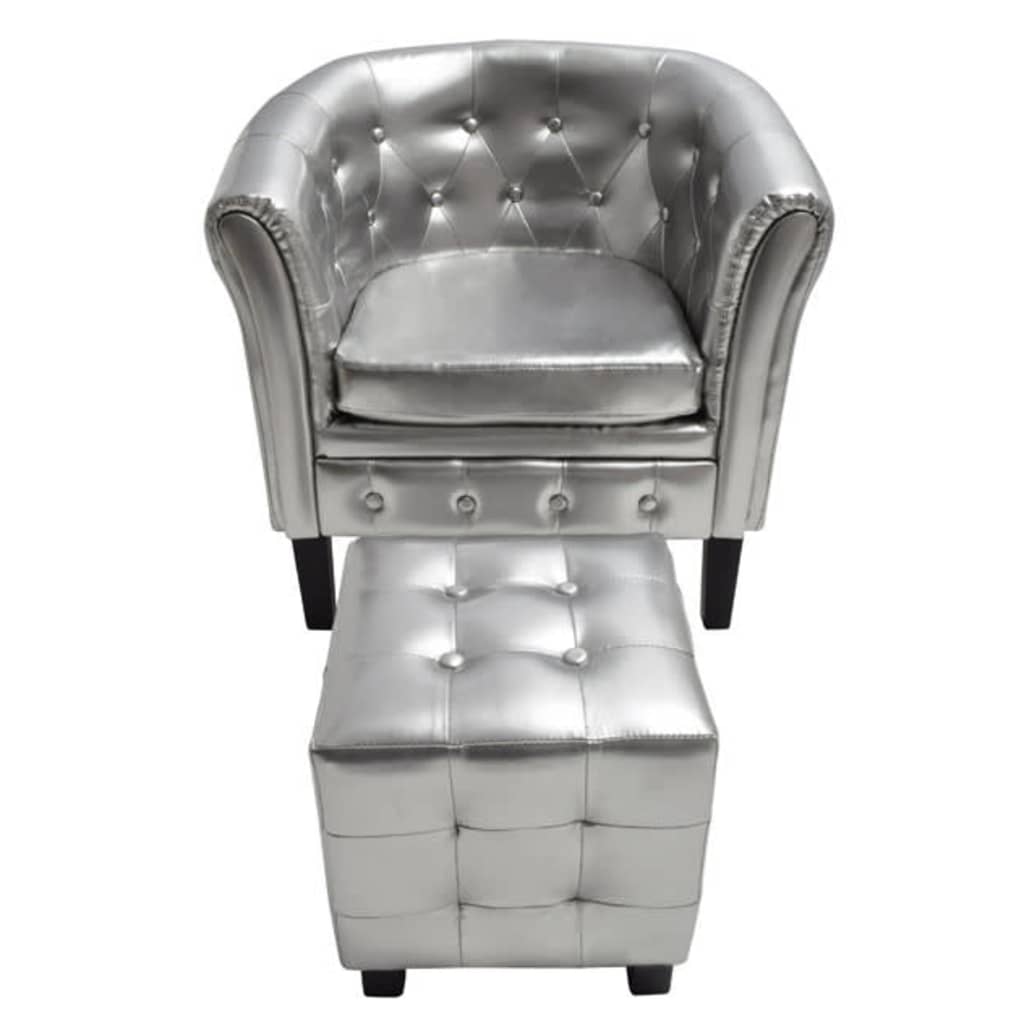 vidaXL Tub Chair with Footrest Silver Faux Leather