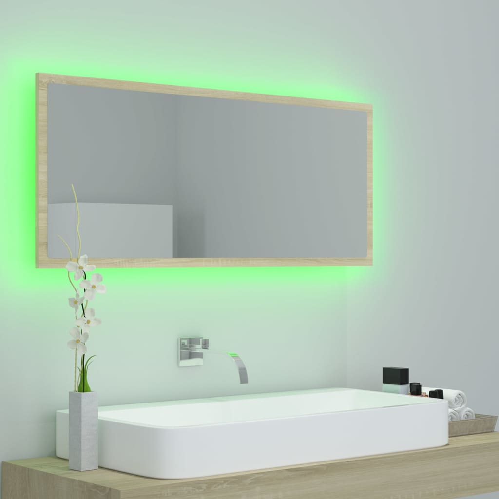 vidaXL LED Bathroom Mirror Sonoma Oak 39.4"x3.3"x14.6" Acrylic