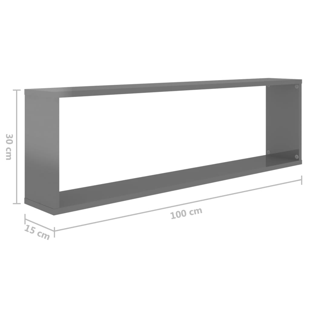 vidaXL Wall Cube Shelves 2 pcs High Gloss Gray 39.4"x5.9"x11.8" Engineered Wood