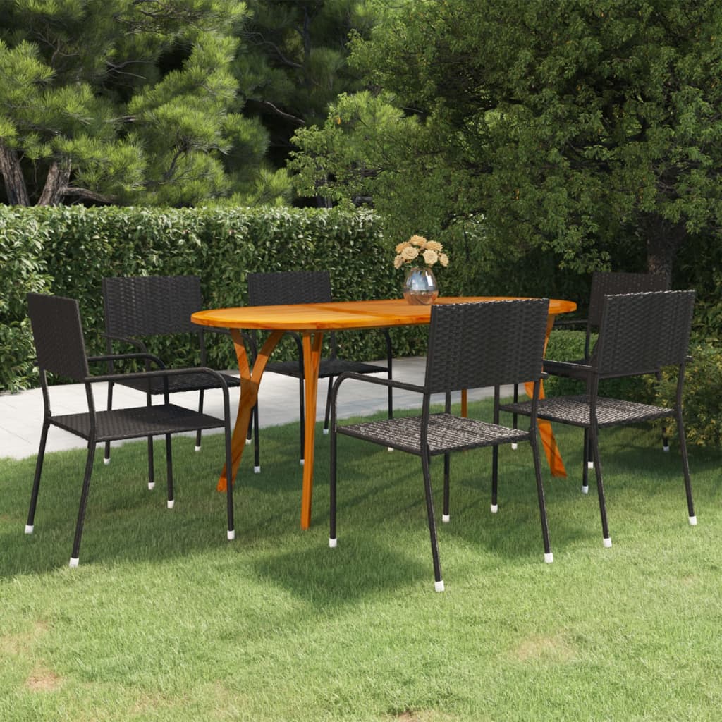 vidaXL 7 Piece Patio Dining Set Black