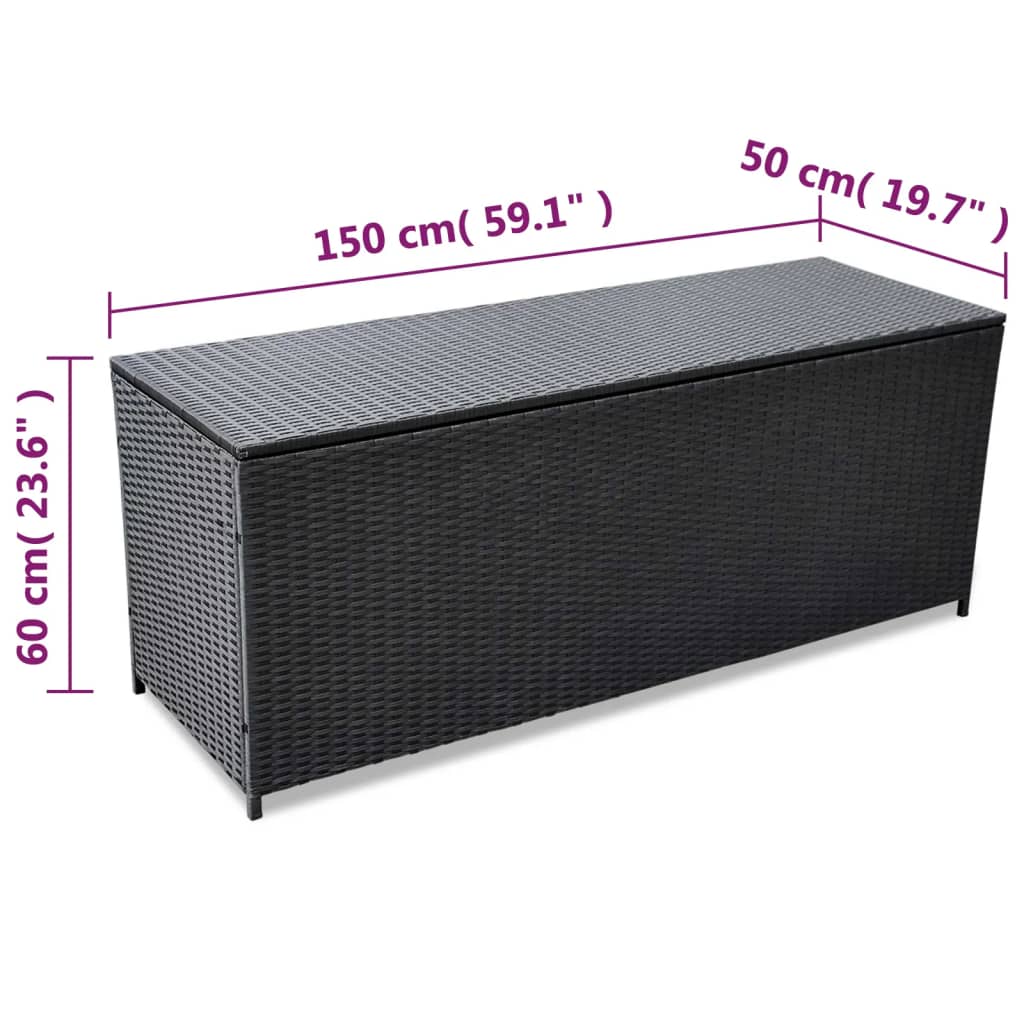 vidaXL Patio Storage Box Black 59"x19.7"x23.6" Poly Rattan