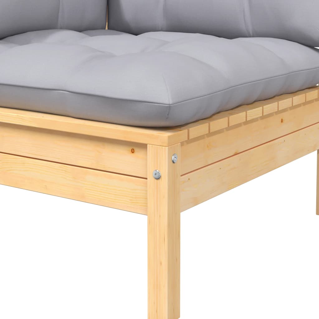 vidaXL 3 Piece Patio Lounge Set with Gray Cushions Solid Pinewood