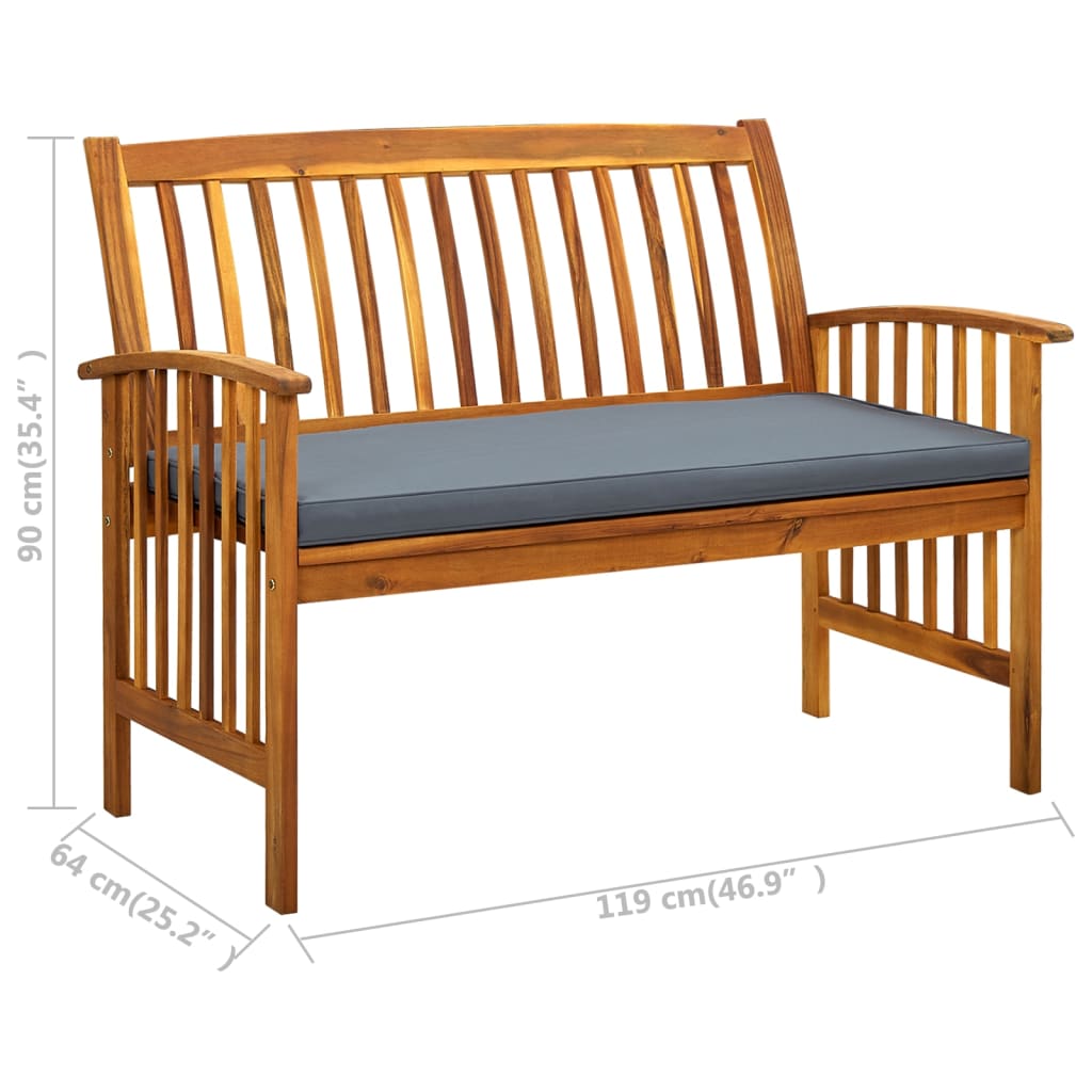 vidaXL Patio Bench with Cushion 46.9" Solid Acacia Wood