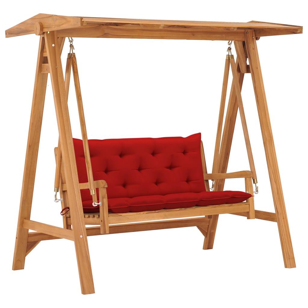 vidaXL Swing Bench with Red Cushion 66.9" Solid Teak Wood