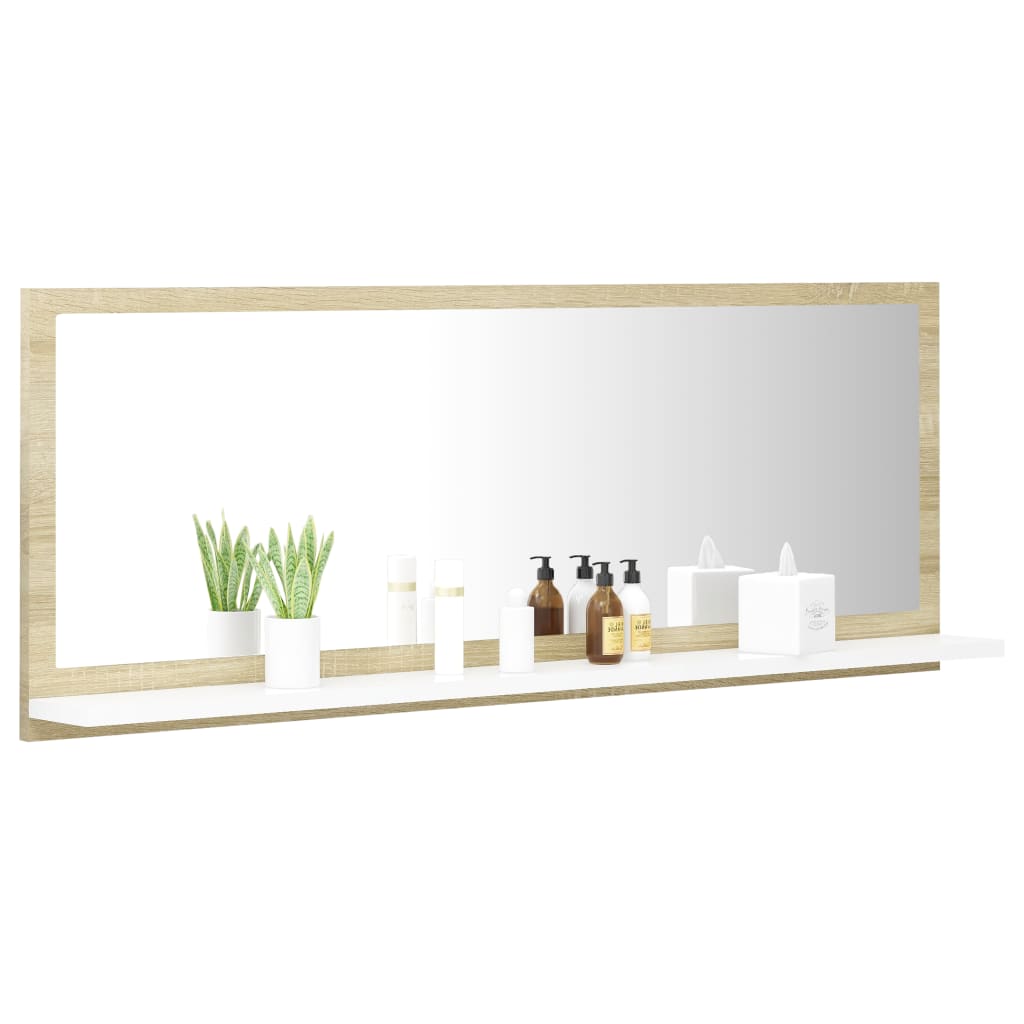 vidaXL Bathroom Mirror White and Sonoma Oak 39.4"x4.1"x14.6" Chipboard