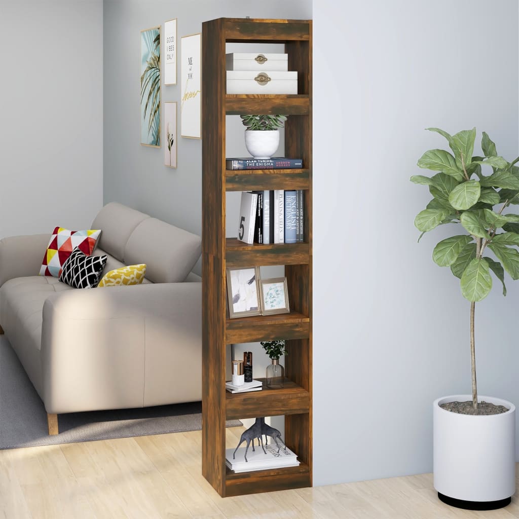 vidaXL Book Cabinet/Room Divider Smoked Oak 15.7"x11.8"x78"