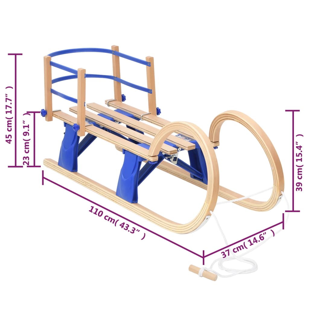 vidaXL Foldable Sledge with Backrest 43.3" Plywood