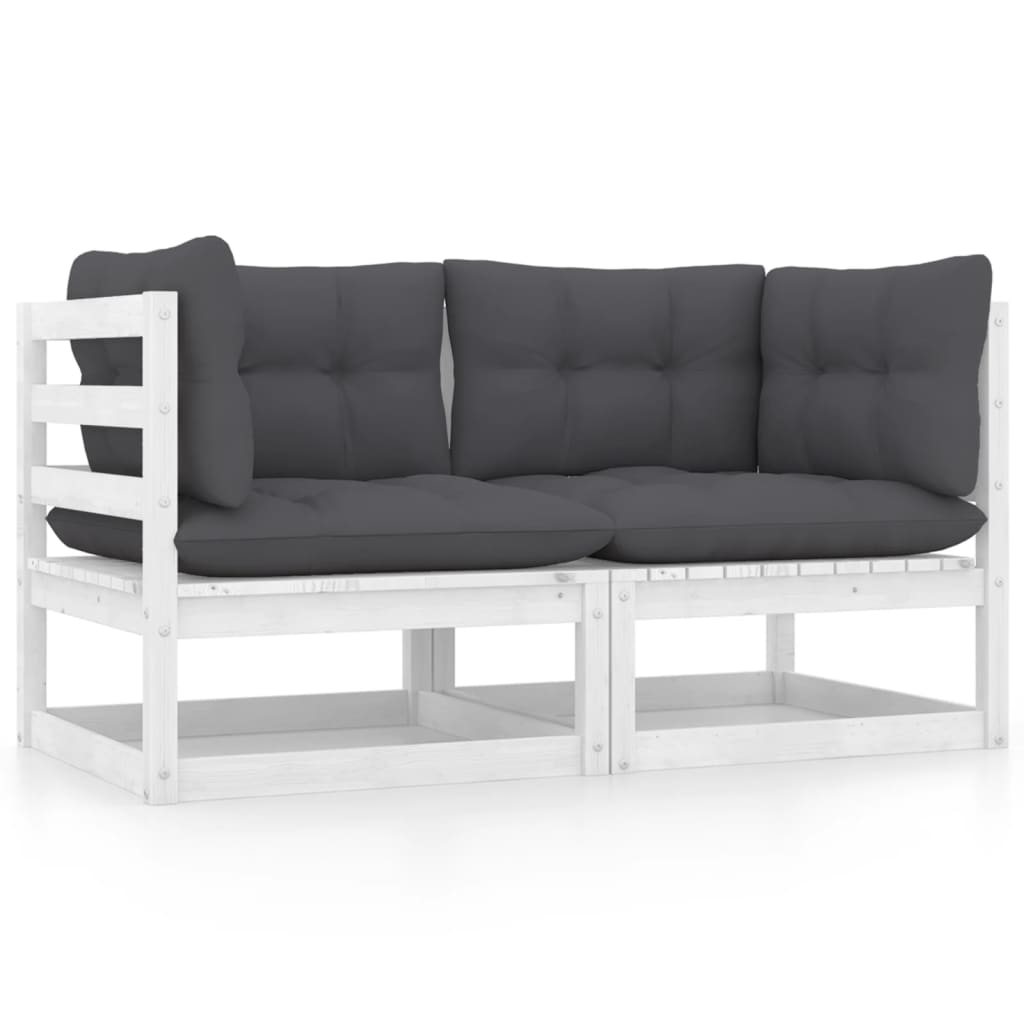 vidaXL Patio 2-Seater Sofa with Cushions White Solid Pinewood