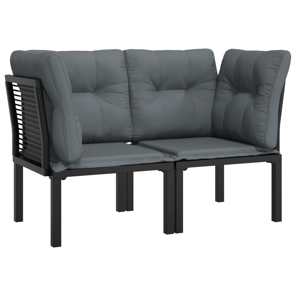 vidaXL Patio Corner Chairs with Cushions 2 pcs Black and Gray Poly Rattan