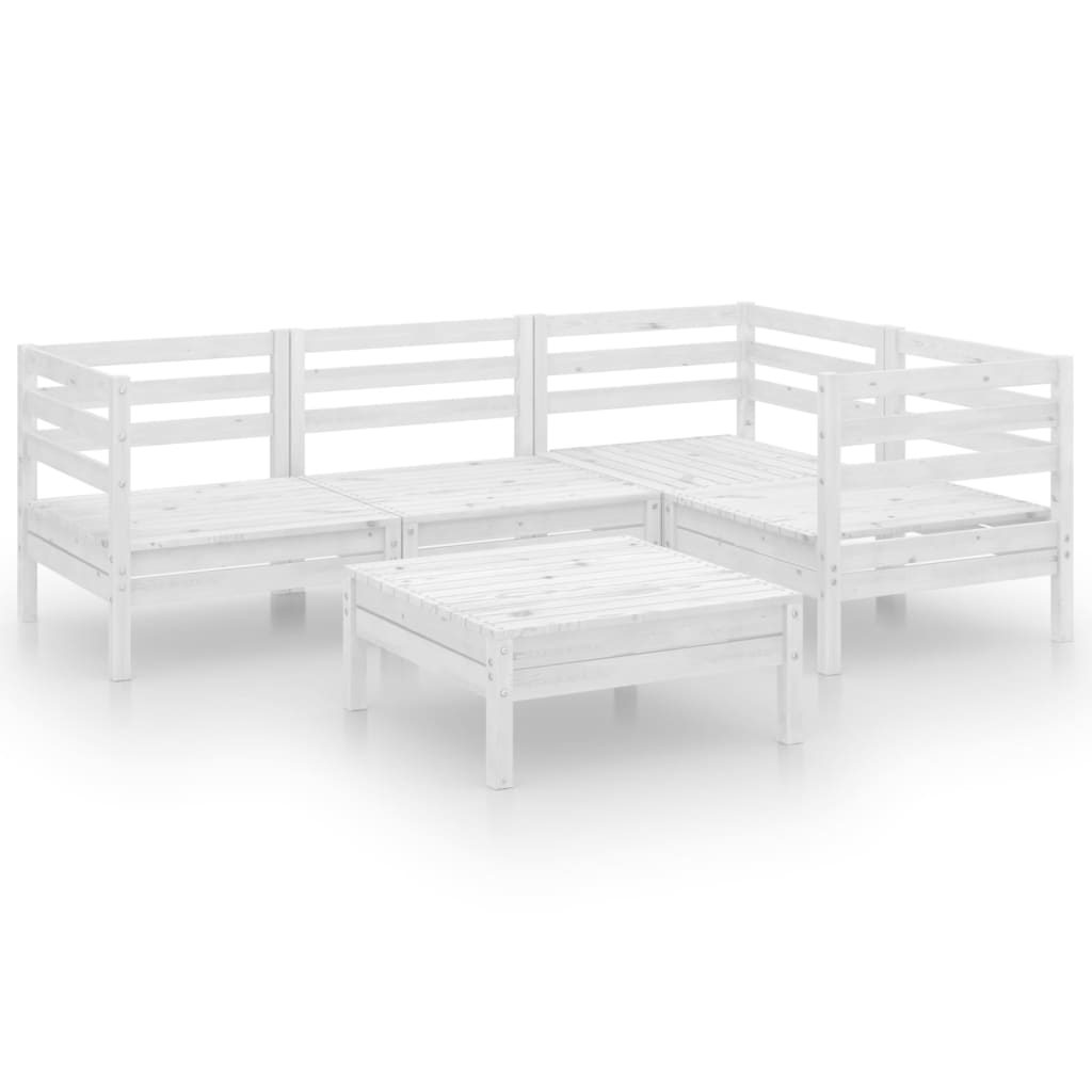 vidaXL 5 Piece Patio Lounge Set Solid Wood Pine White