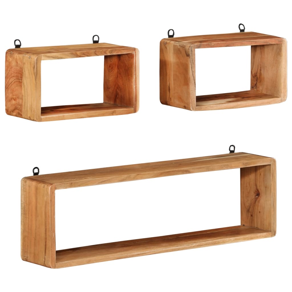 vidaXL 3 Piece Wall Cube Shelf Set Solid Acacia Wood