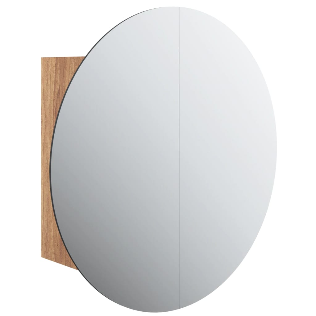 vidaXL Bathroom Cabinet with Round Mirror&LED Oak 18.5"x18.5"x6.9"