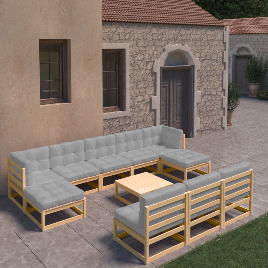 vidaXL 11 Piece Patio Lounge Set with Cushions Solid Wood Pine