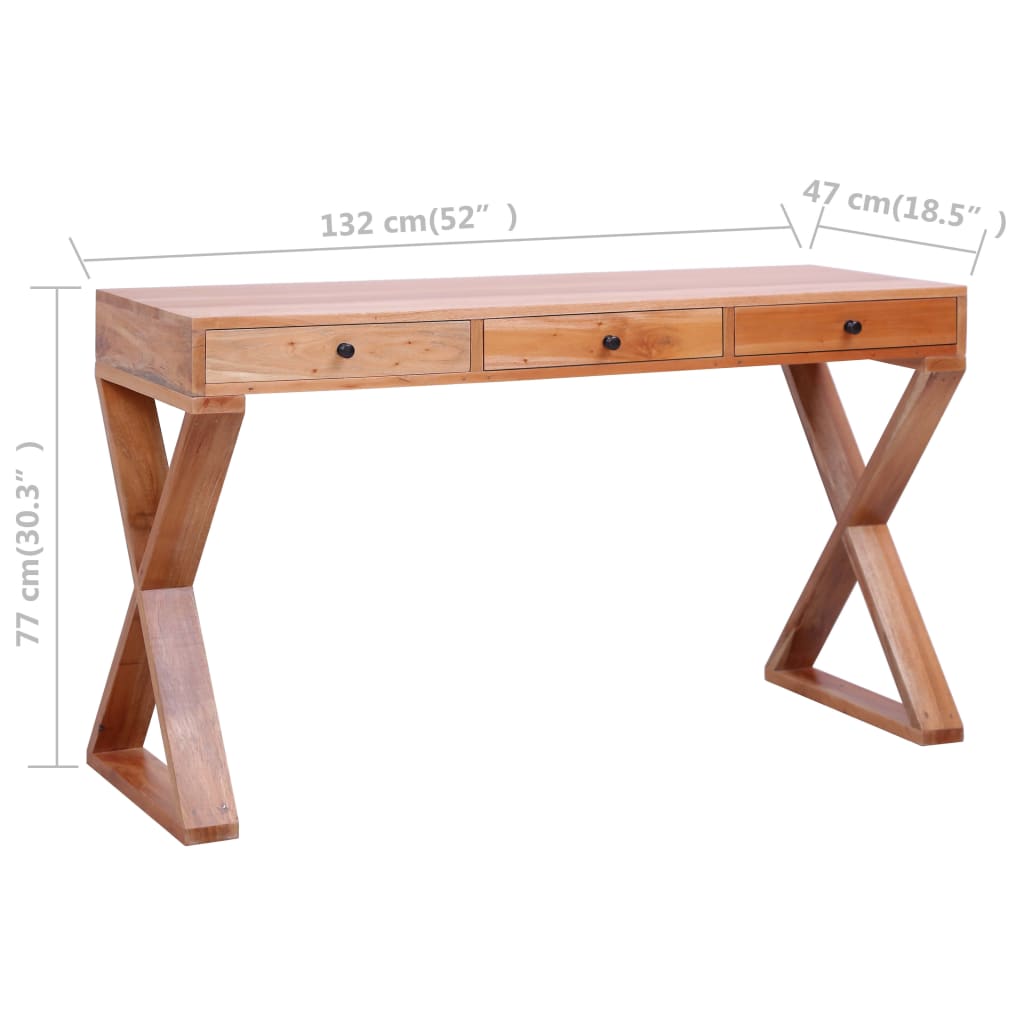 vidaXL Computer Desk Natural 52"x18.5"x30.3" Solid Mahogany Wood