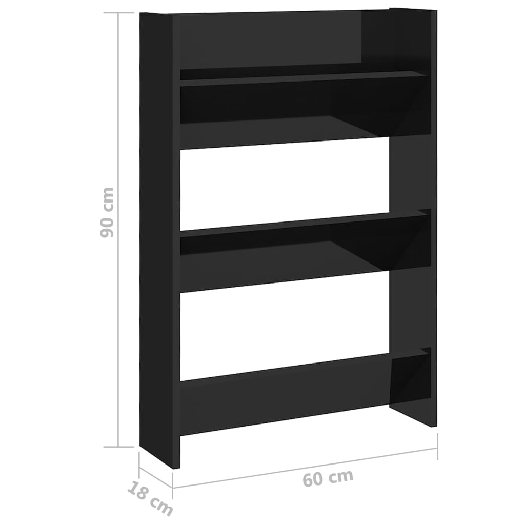 vidaXL Wall Shoe Cabinet High Gloss Black 23.6"x7.1"x35.4" Engineered Wood
