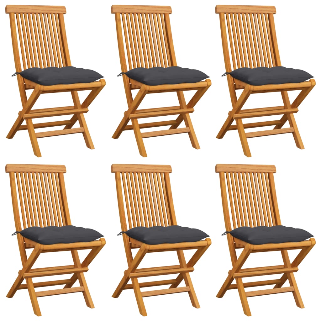 vidaXL Patio Chairs with Anthracite Cushions 6 pcs Solid Teak Wood