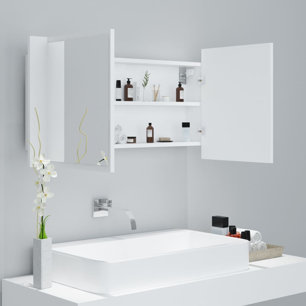 vidaXL LED Bathroom Mirror Cabinet White 35.4"x4.7"x17.7"